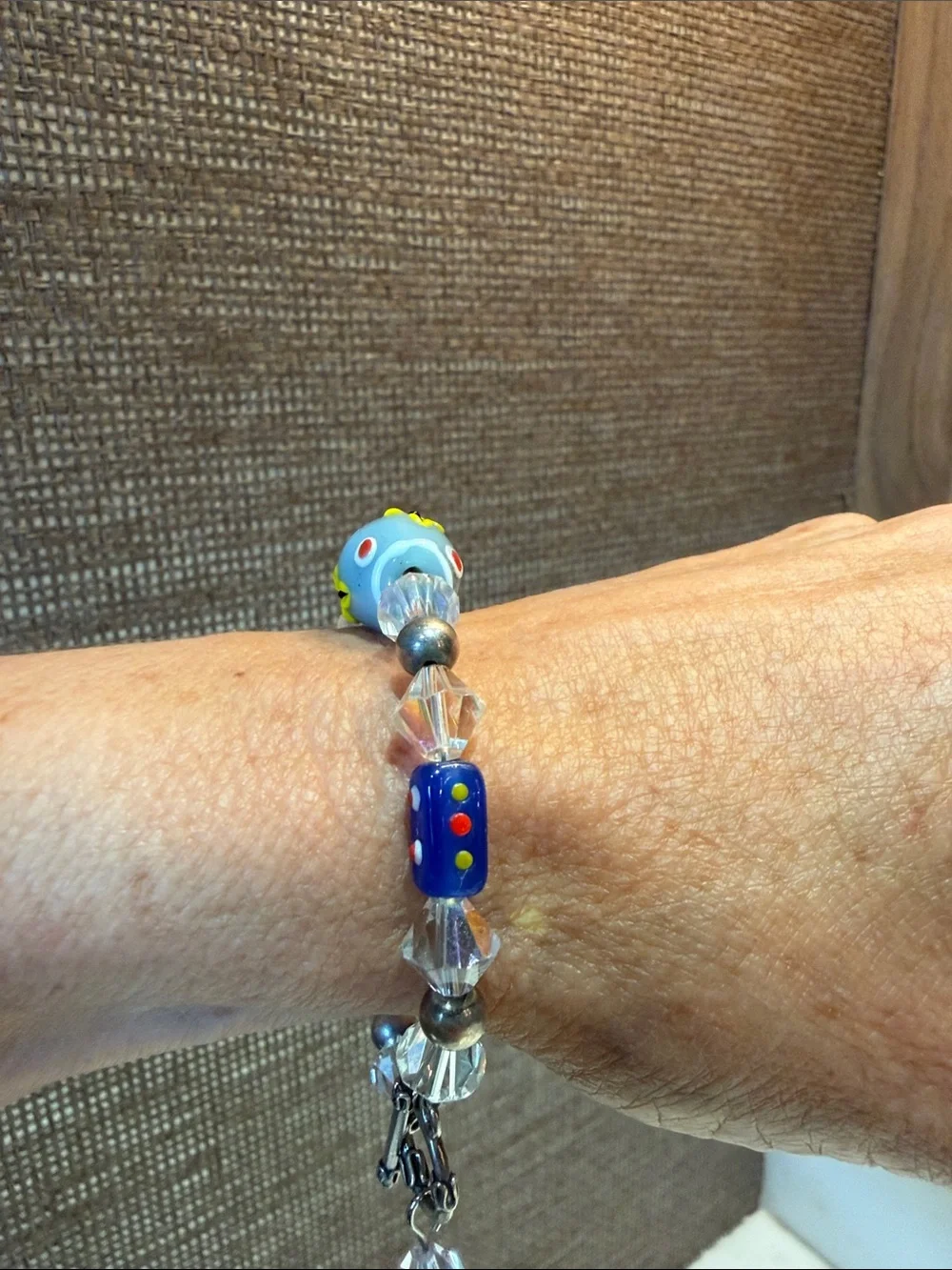 Colorful Glass Bead Bracelet with “evil eye” Charm